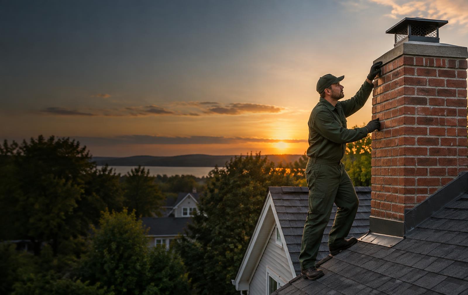 Chimney professional inspecting a residential brick chimney